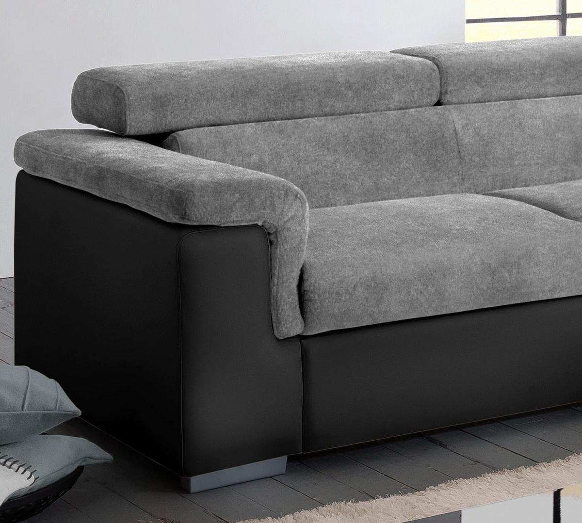 Ecksofa mit Schlaffunktion + Bettkasten Milla, Webstoff - Schwarz/Grau, Basics, Holz/Textil (252/217cm) - MID.YOU