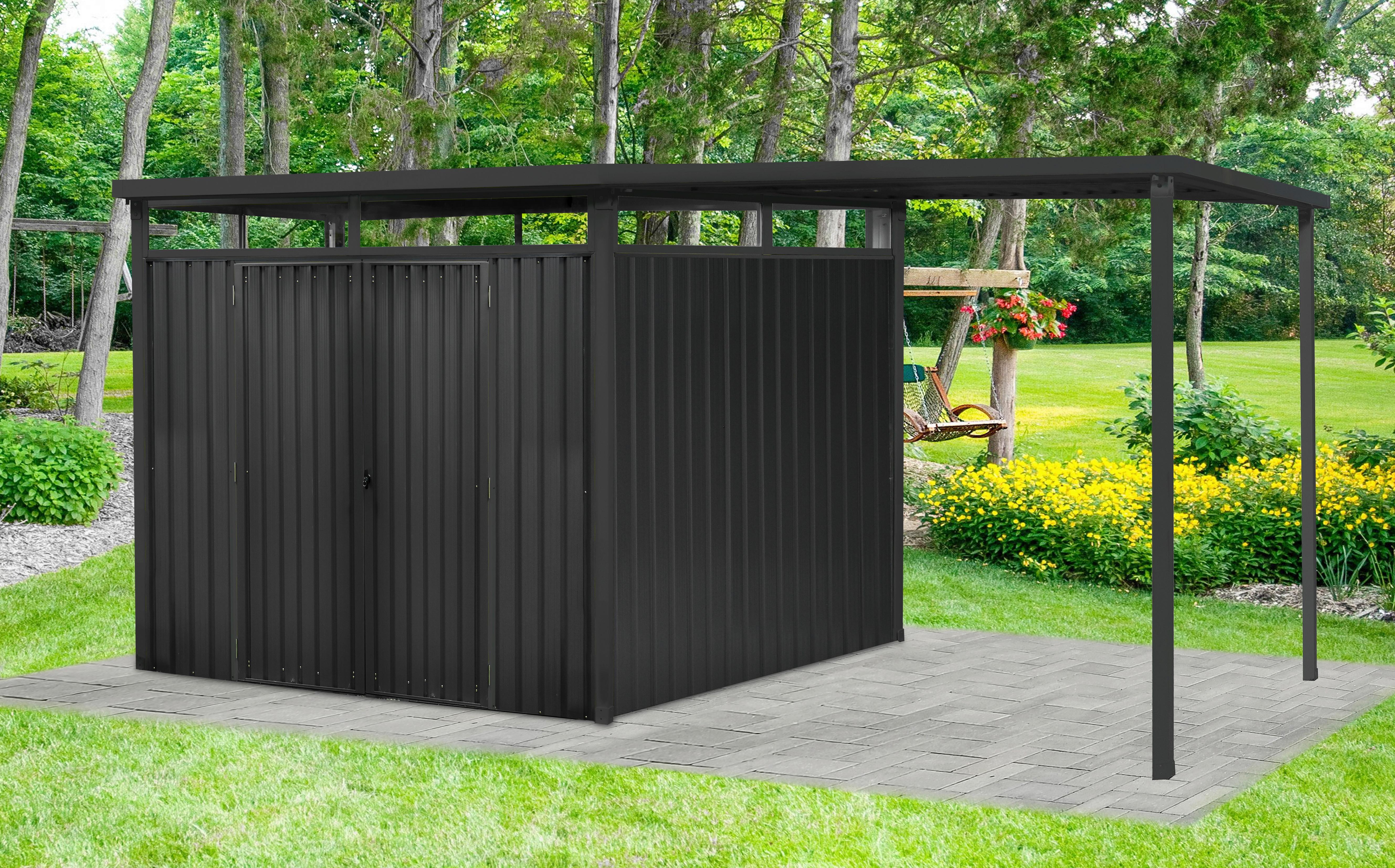 Gerätehaus mit Pultdach 576x226x245 cm - Anthrazit, Basics, Metall (576/226/245cm)