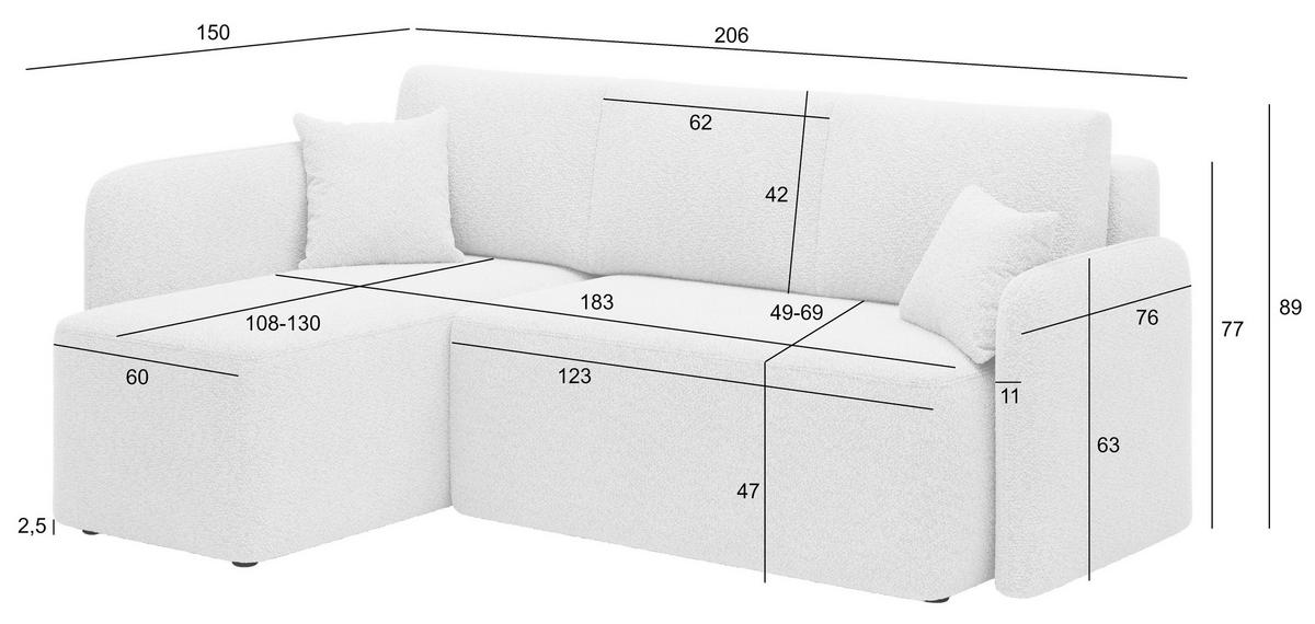 Ecksofa Hadson Beige S: 150x206 Cm - Beige/Schwarz, Design, Textil (150/206cm) - P & B