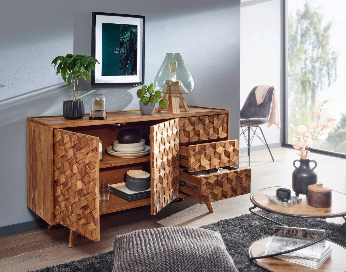 Sideboard 138 cm Sheesham, Sheeshamfarben - Sheeshamfarben, Design, Holz (138/76/45cm) - MID.YOU