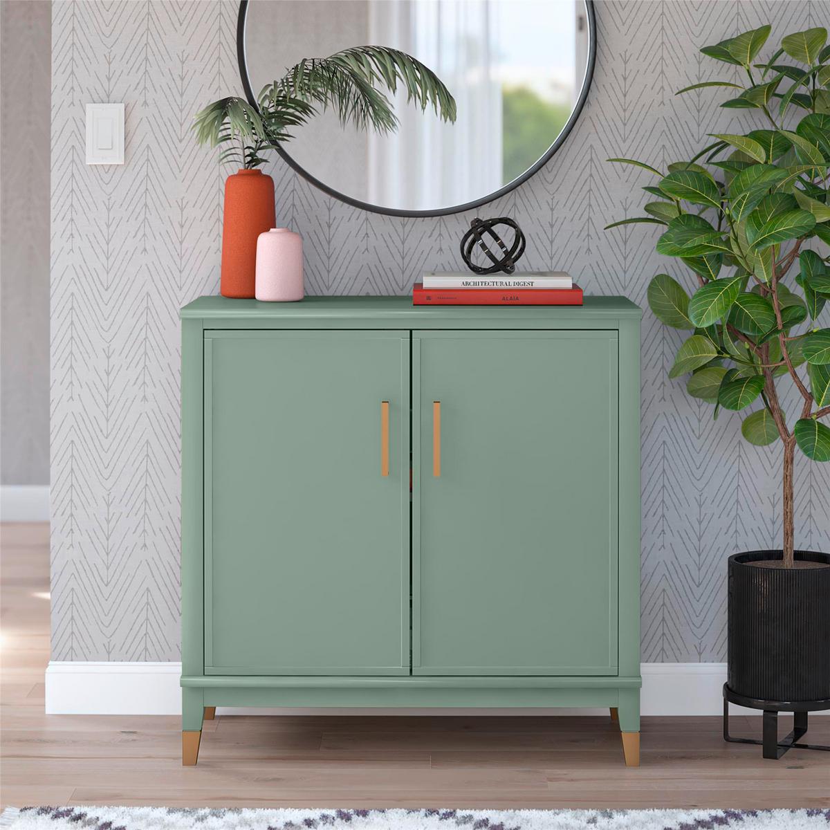 Highboard Westerleigh Hellgrün B: 86 cm - Goldfarben/Hellgrün, Design, Holzwerkstoff/Metall (86/85/41cm) - MID.YOU