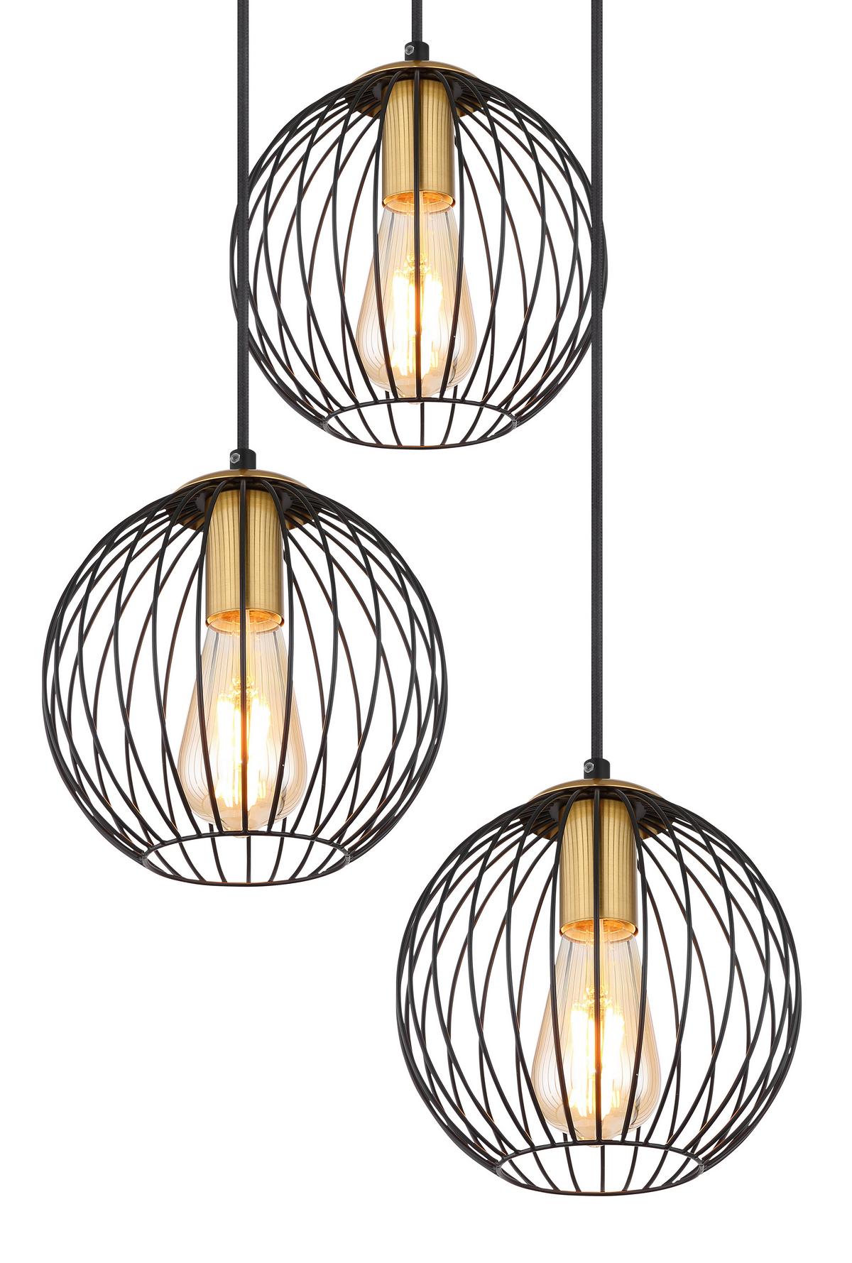 Hängeleuchte Vision H: 150 cm 3-Flammig  Kugelform - Messingfarben/Schwarz, Basics, Metall (39/150cm) - Globo