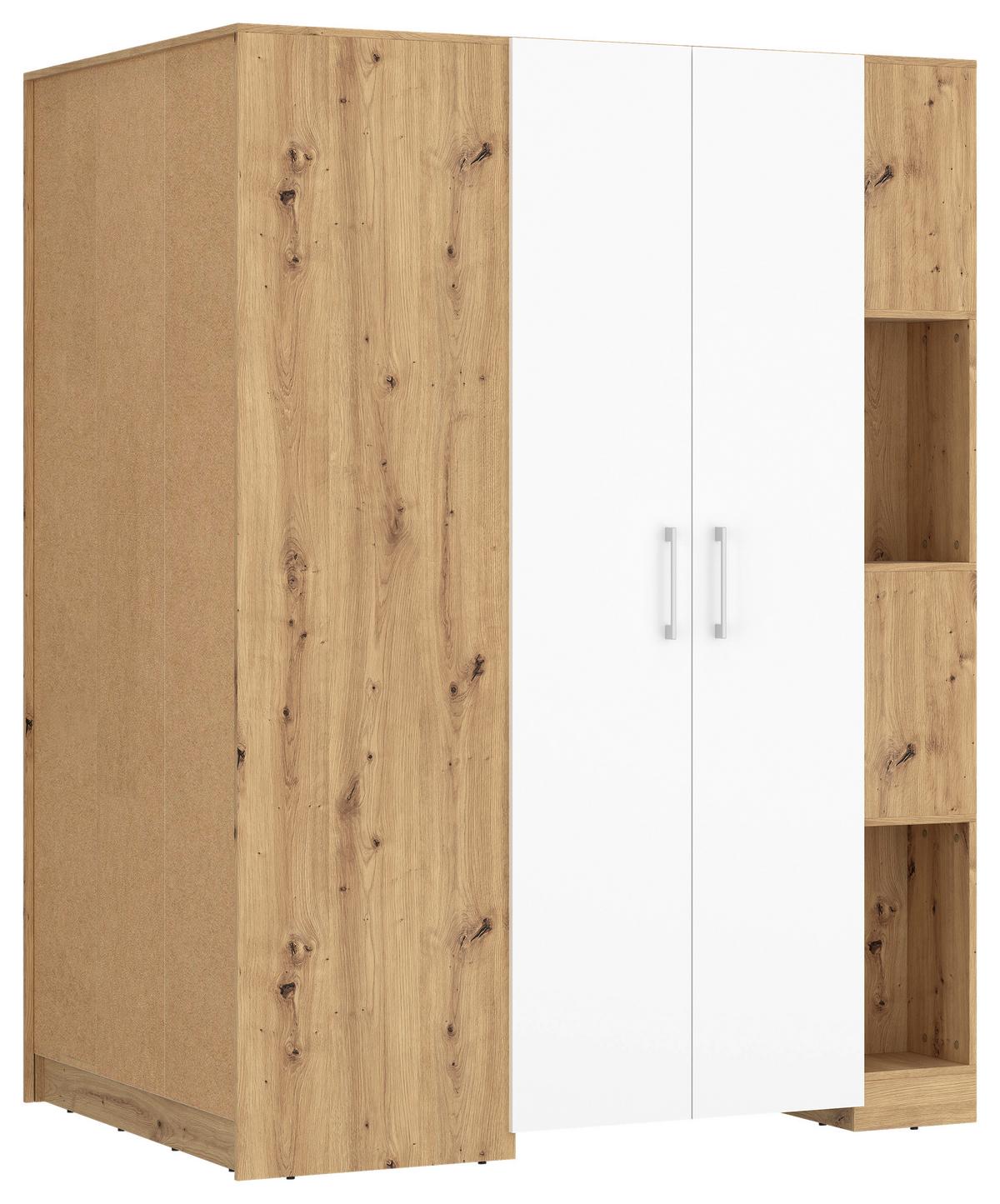 Eckschrank Begehbar Mit Regal 150cm Box, Eiche Dekor/weiß - Weiß/Eiche Artisan, MODERN, Holzwerkstoff (150/205/120cm) - Ondega