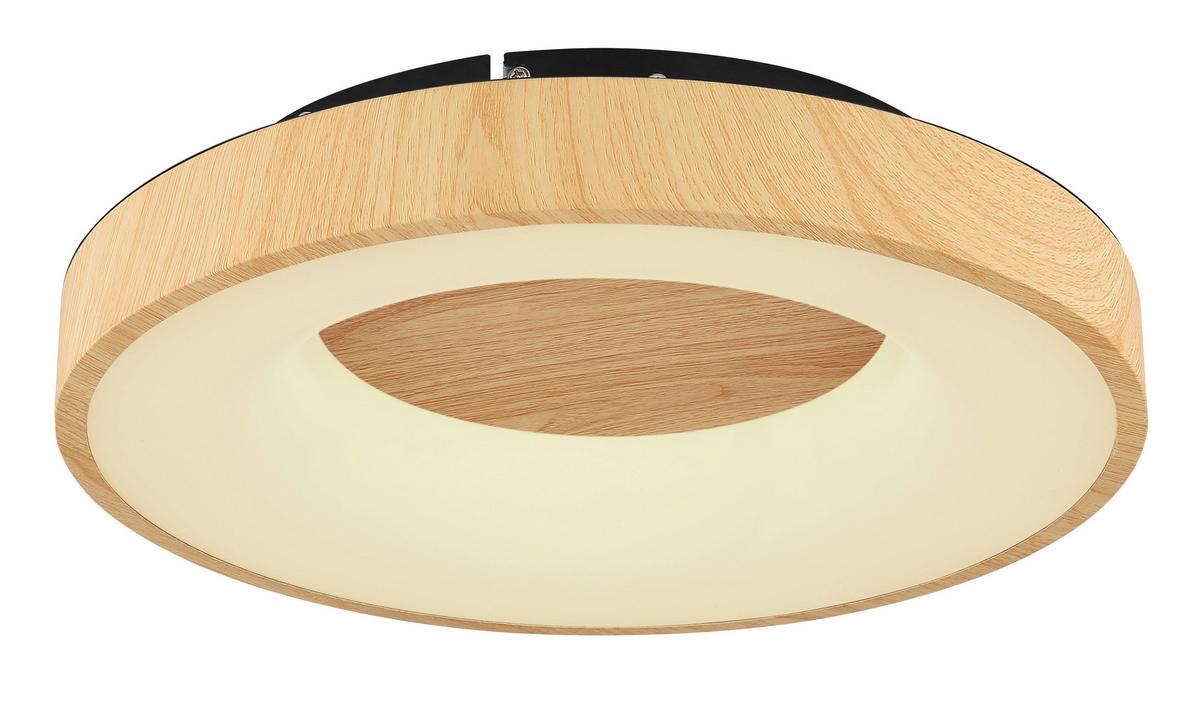 LED-Deckenleuchte Ø 40 cm mit Farbtemperaturwechsler - Opal/Schwarz, Natur, Kunststoff/Metall (40/10cm) - Globo