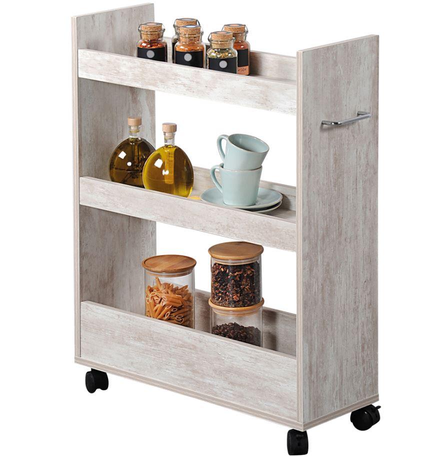 Eckregal mit Rollen B: 60 cm Holz Dekor - Weiß, MODERN, Holzwerkstoff (60/22/78cm) - Kesper