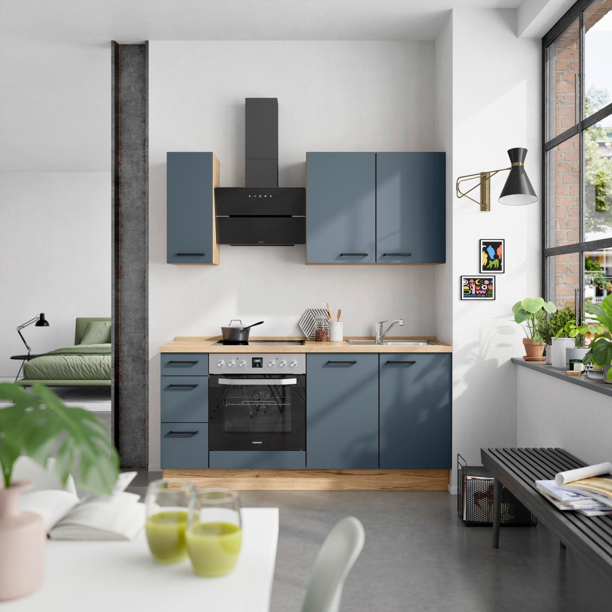 Küchenleerblock Easytouch High-Line, H1 Links - Blau/Eichefarben, MODERN, Holzwerkstoff (180cm) - Nobilia