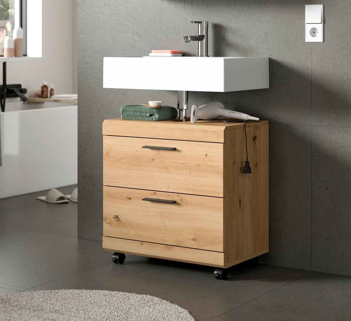Waschbeckenunterschrank Scout Eiche Artisan Dekor B: 60cm - Schwarz/Eiche Artisan, Trend, Holzwerkstoff (60/60/34cm) - MID.YOU