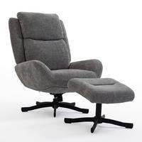 Kreslo s taburetkou NINA, sivý zamat, max. 140 kg - čierna/sivá, Modern, kov/textil (75/100/93cm) - Bessagi Home