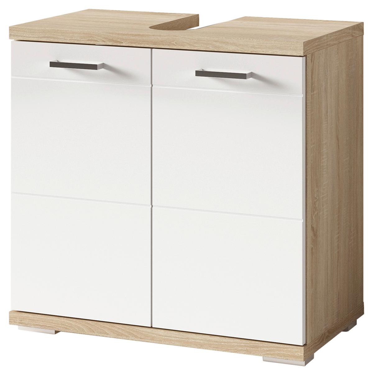 Waschbeckenunterschrank Nebraska B: 60 Cm Sonoma Eiche - Weiß Hochglanz/Silberfarben, MODERN, Holzwerkstoff (60/59/31,5cm) - MID.YOU