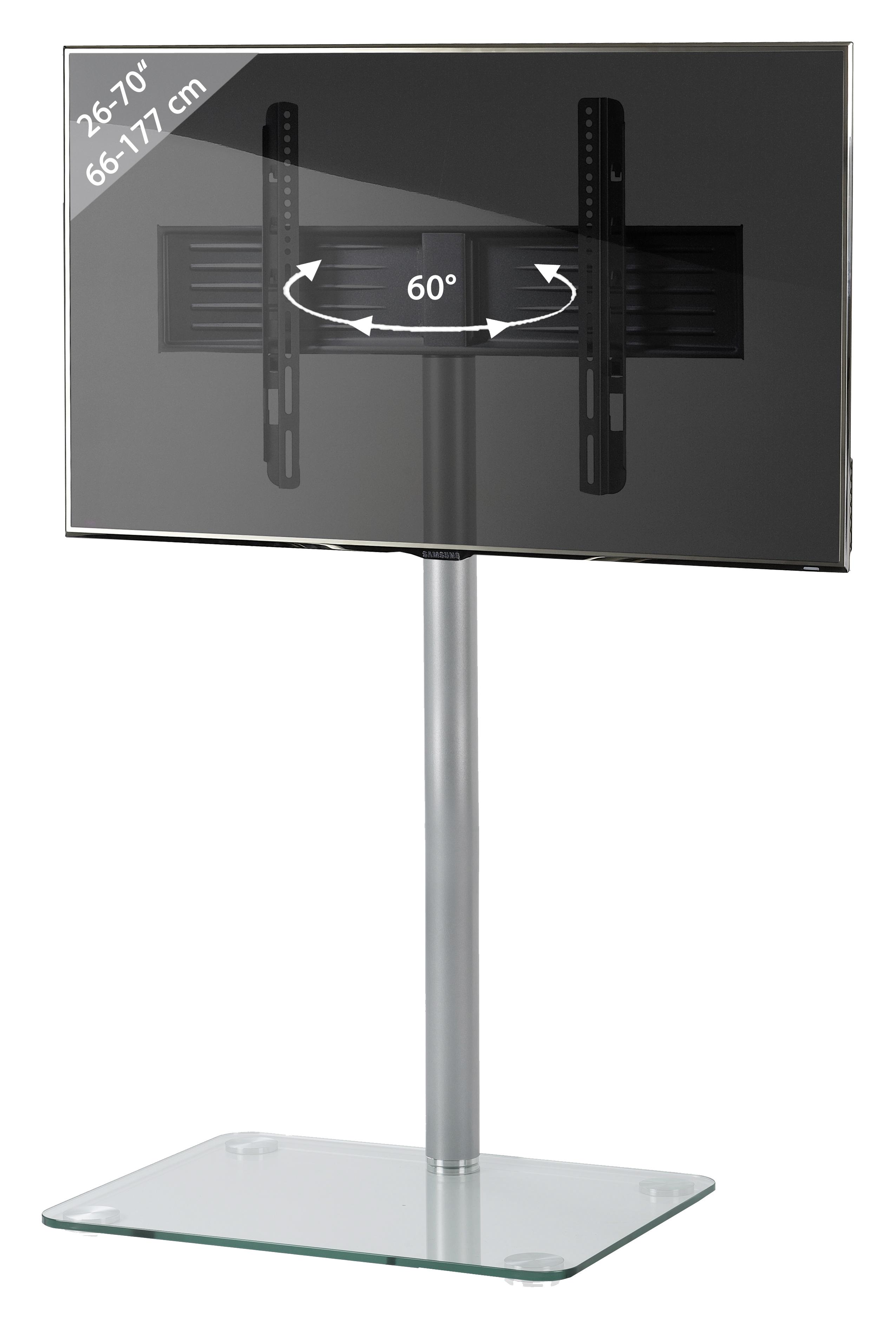 TV-Rack Bis 70“ Schwenkbar Alani Max. 35 Kg - Klar/Silberfarben, KONVENTIONELL, Glas/Metall (60/95/45cm)