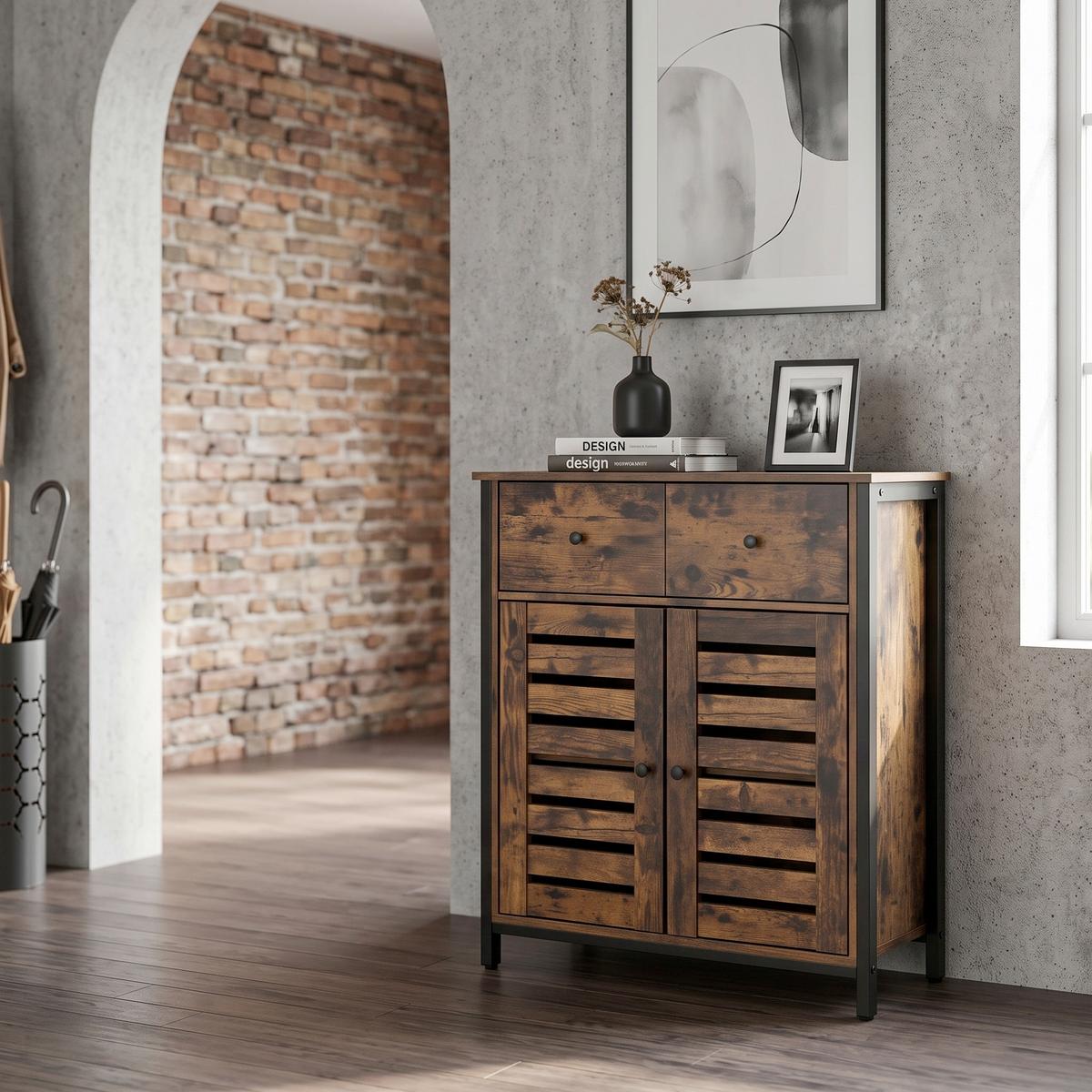 Kommode B: 70 cm Braun/Schwarz - Schwarz/Braun, Trend, Holzwerkstoff/Metall (70/80/30cm) - Boxxx