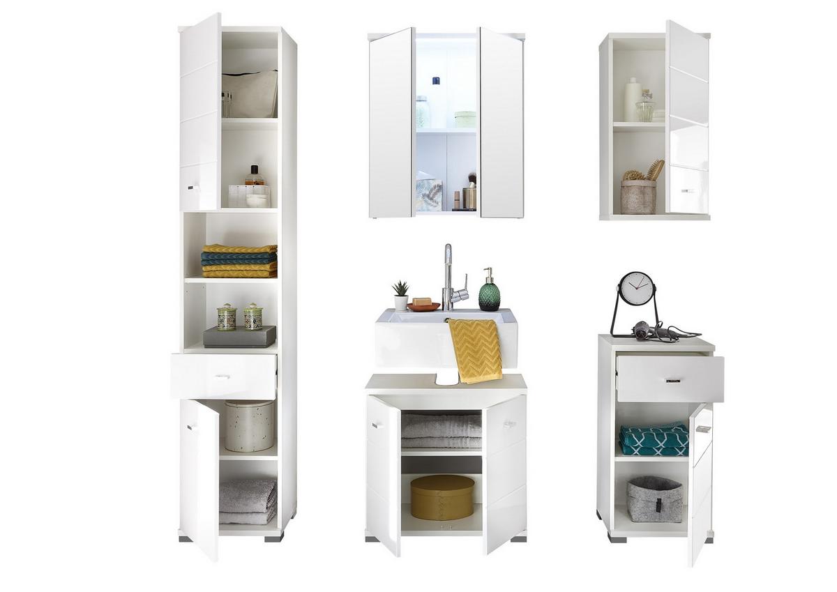 Hochschrank Pool Bxh: 38x190cm Weiß Stehend - Weiß Hochglanz/Silberfarben, Basics, Holzwerkstoff (38/190/30,5cm) - Livetastic