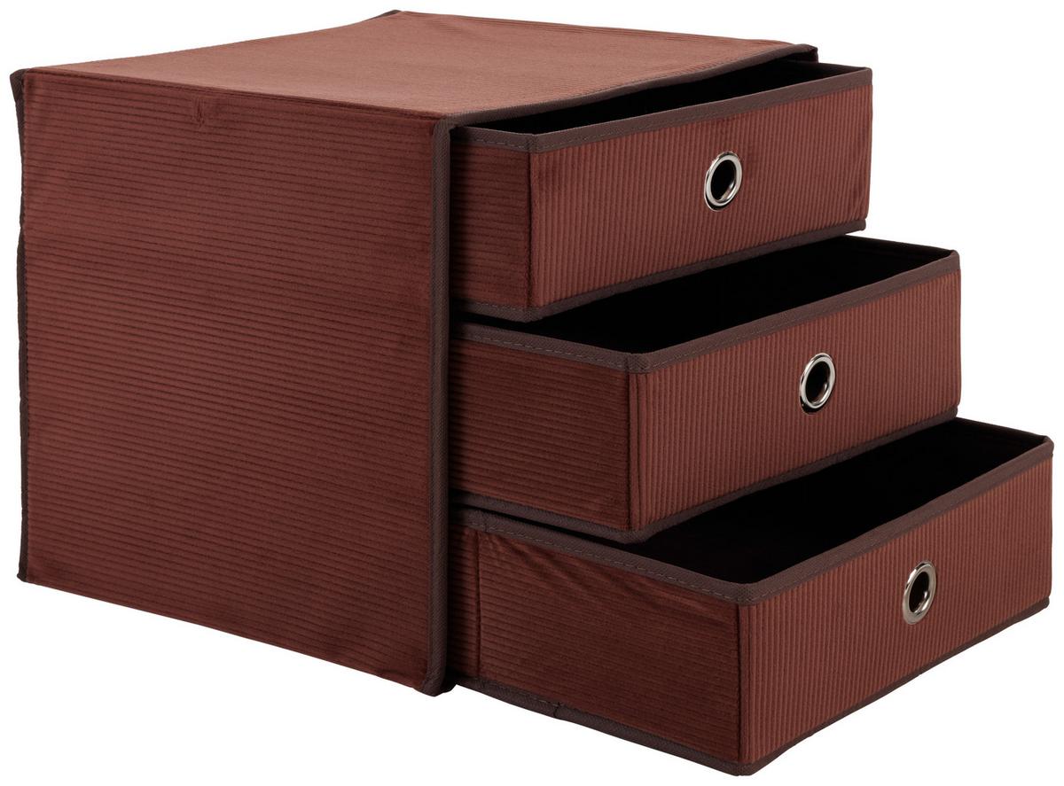 Schubladenbox Lisa New Braun Kord 3 Laden mit Grifflöchern - Braun, MODERN, Karton/Textil (32/31,5/32cm)