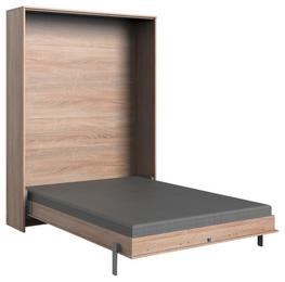 Breites, eichefarbenes Schrankbett mit Lattenrost Breites, eichefarbenes Schrankbett mit Lattenrost