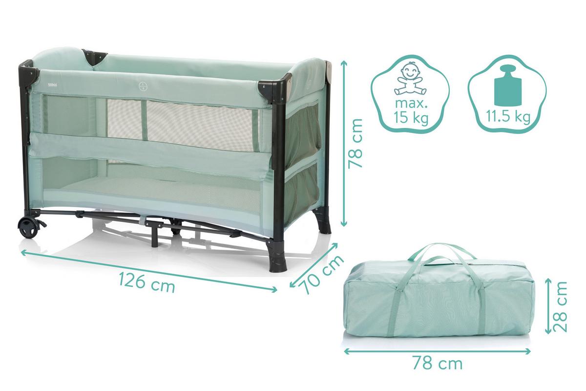 Reisebett Travel Cot Mint B: 125 cm - Mintgrün, Basics, Kunststoff/Metall (125/76/77cm) - Fillikid