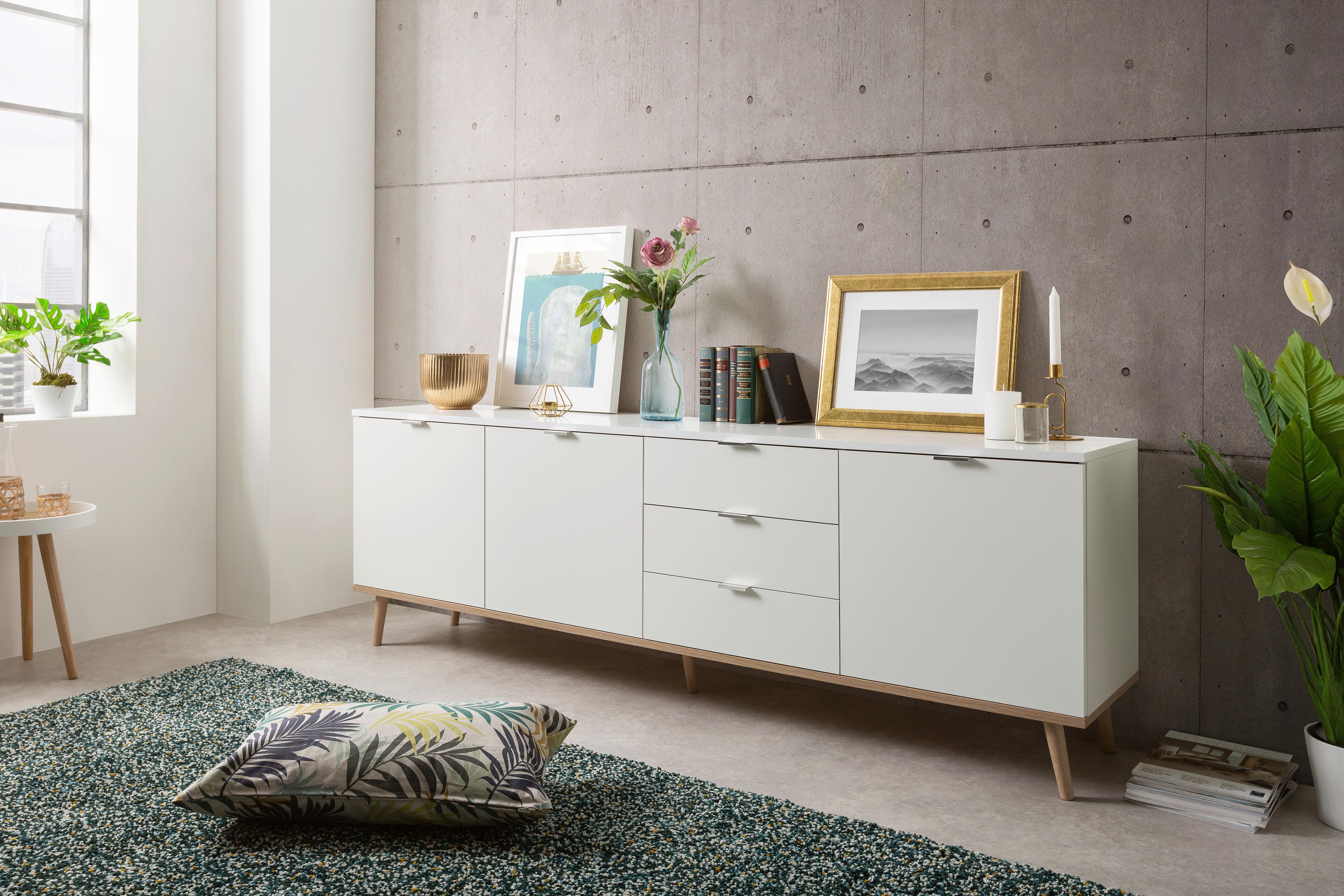Sideboard Dekor M. 3 Laden 200cm Göteborg 57 Sonoma Eiche - Weiß/Sonoma Eiche, KONVENTIONELL, Holzwerkstoff (200/68/40cm) - MID.YOU