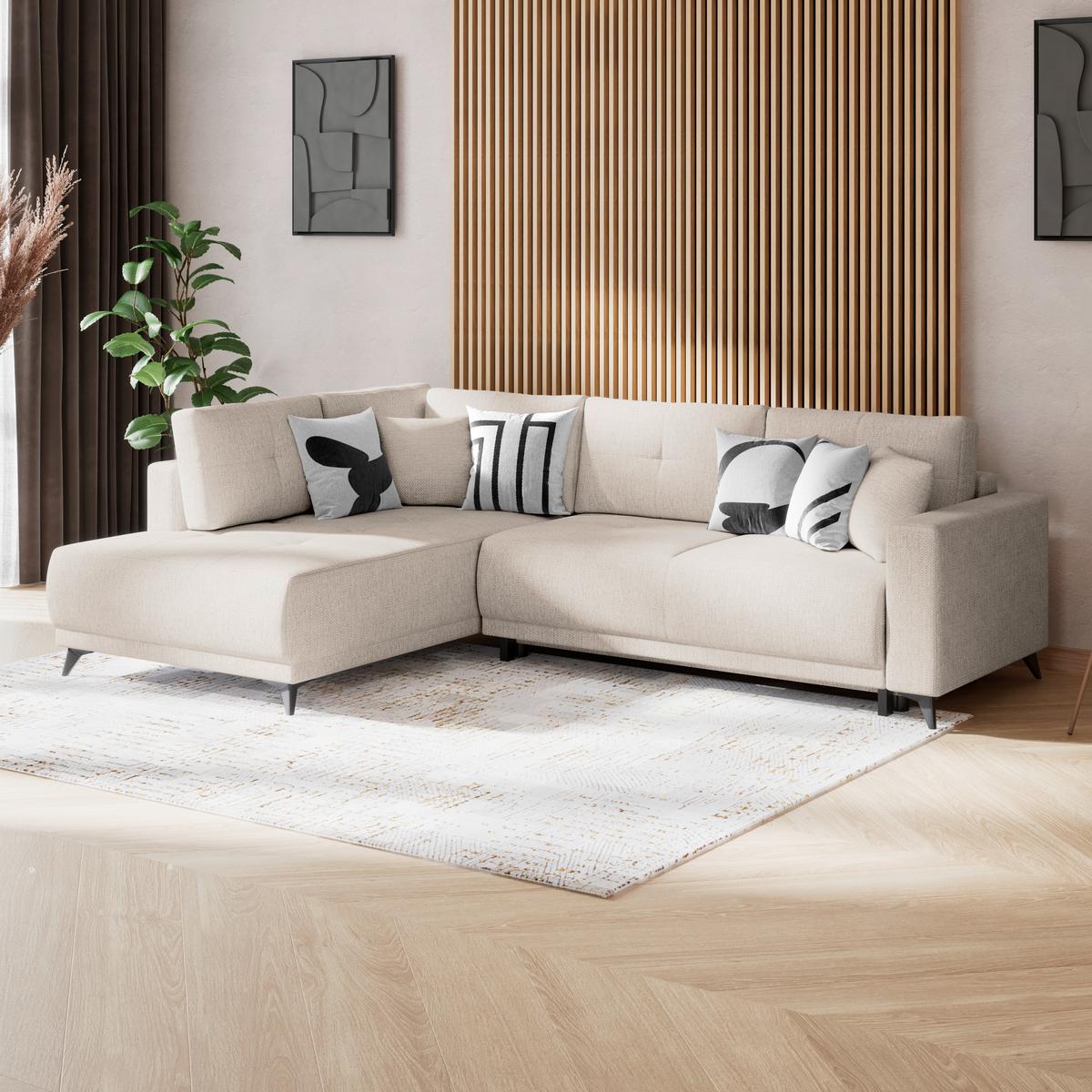 Ecksofa mit Schlaffunktion & Bettkasten Texas Hellbraun - Hellbraun/Schwarz, KONVENTIONELL, Holz (203/259cm)