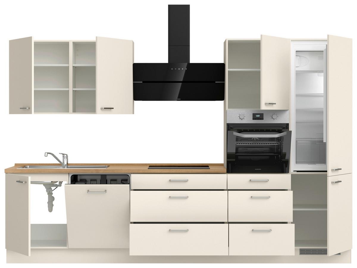 Kuchyňská linka 330 cm, magnóliová supermatná - barvy dubu/magnolie, Moderní, kov/kompozitní dřevo (330cm) - Nobilia