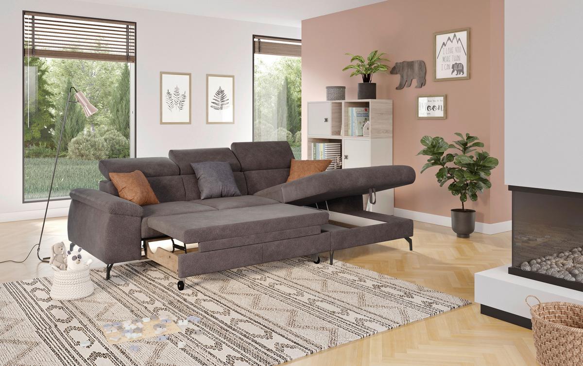 Ecksofa Kitty Anthrazit S. 244x166 cm - Anthrazit/Schwarz, Design, Textil (244/166cm) - Livetastic