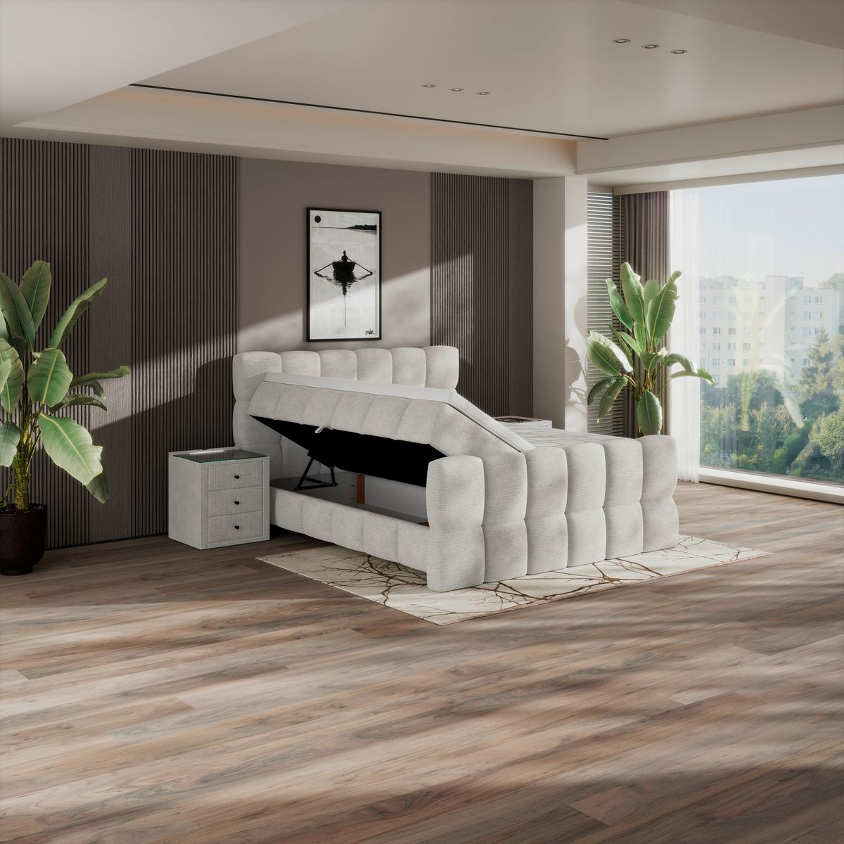Boxspringbett Brisbane inkl. Bettkasten 180x200 - Creme/Schwarz, Trend, Holz/Holzwerkstoff (180/200cm) - Sembella