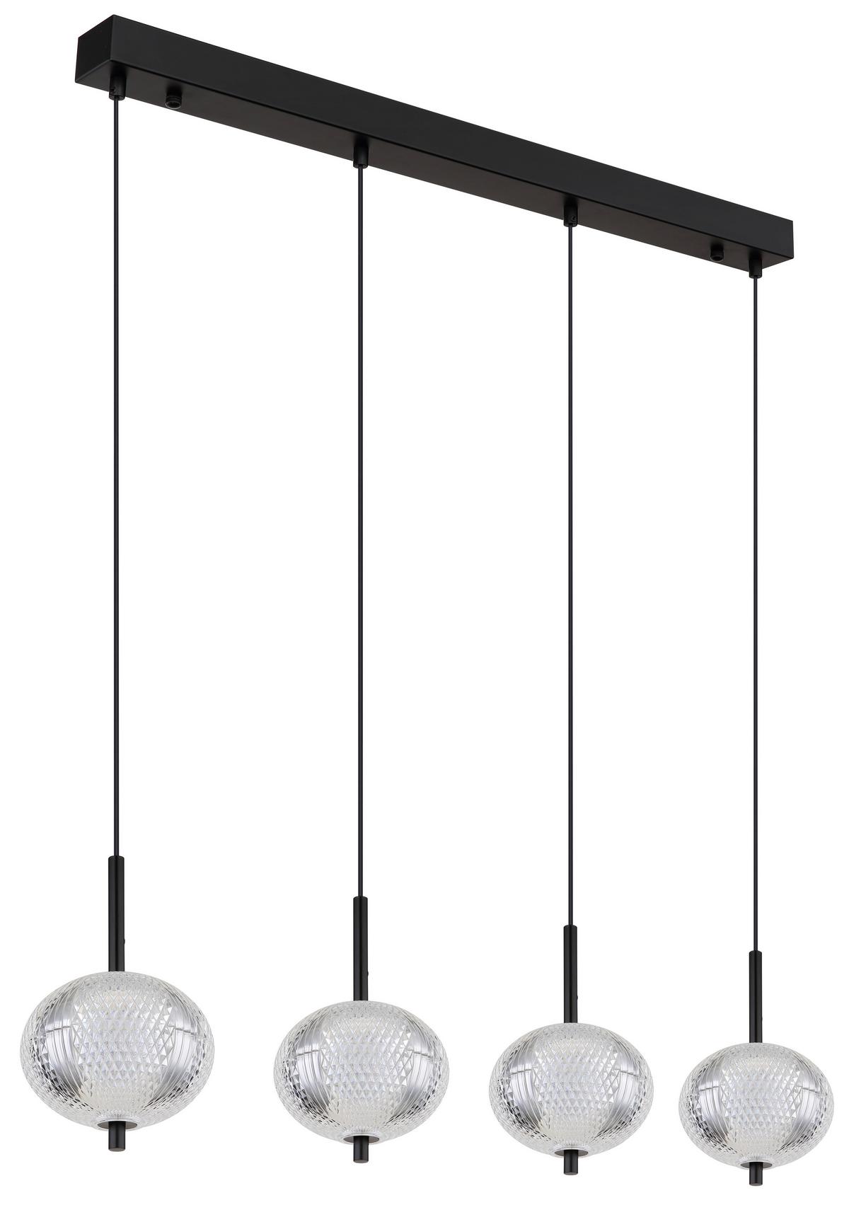LED-Hängeleuchte 16042-4h - Klar/Schwarz, KONVENTIONELL, Kunststoff/Metall (85/15/120cm) - Globo