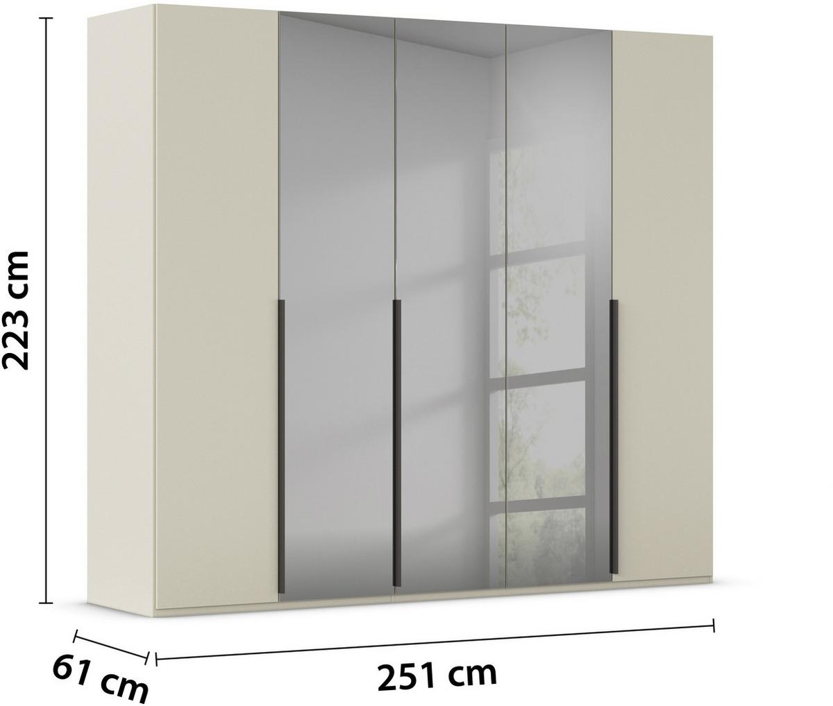 Drehtürenschrank Paola Grau Champagner B: 201cm - Champagner/Grau, Trend, Glas/Holzwerkstoff (201/223/61cm) - Rauch Möbel