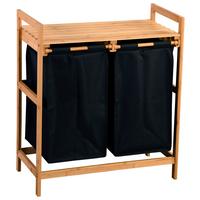 Wäschesammler Sortierfunktion, B: 64 Cm - Schwarz/Braun, Basics, Naturmaterialien/Textil (64/73/33cm) - Kesper