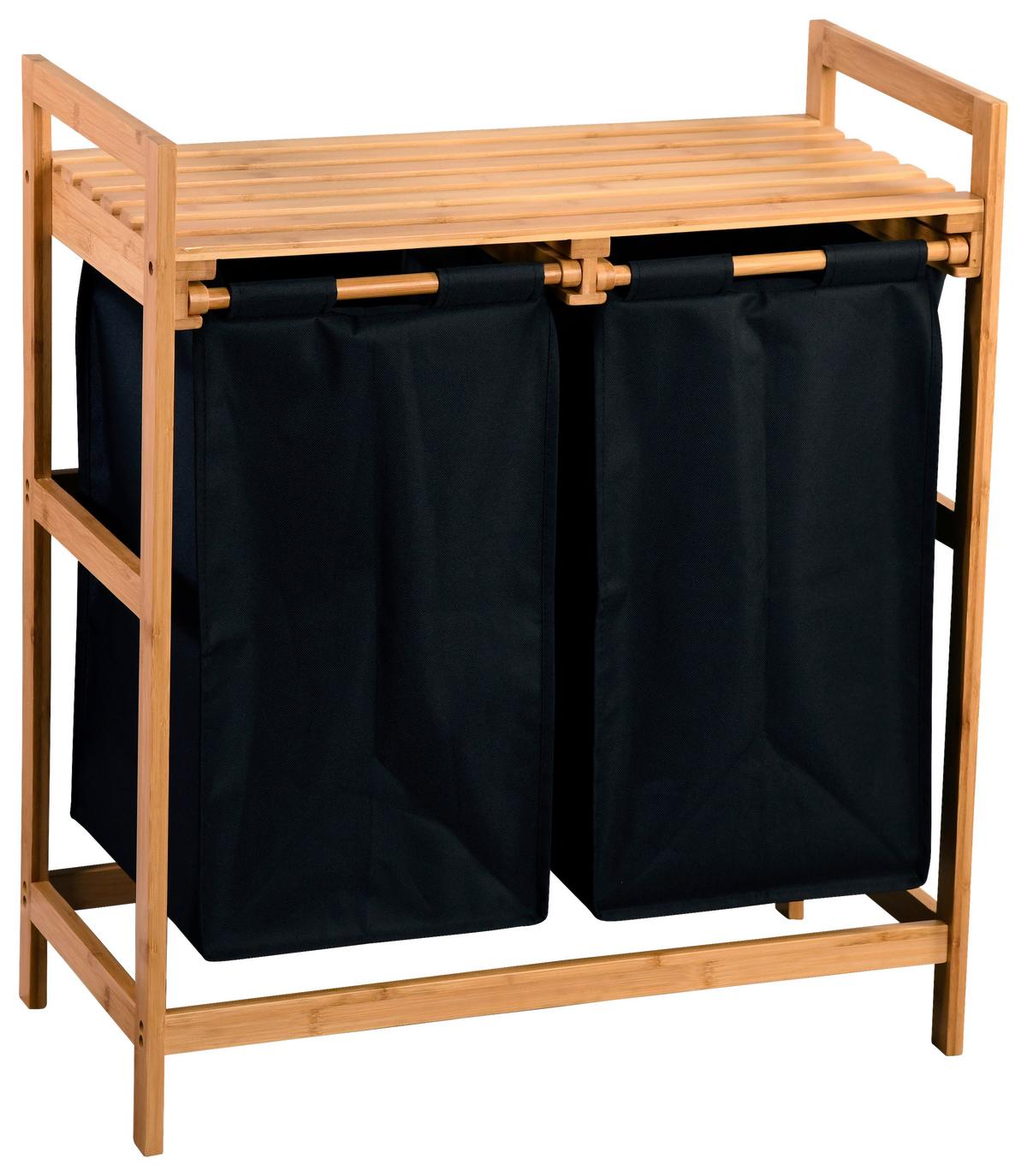 Wäschesammler Sortierfunktion, B: 64 Cm - Schwarz/Braun, Basics, Naturmaterialien/Textil (64/73/33cm) - Kesper