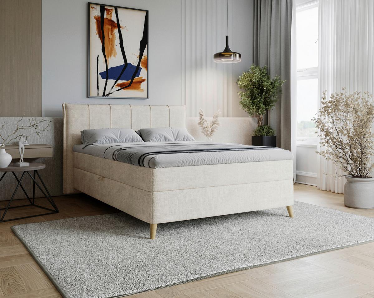 Americká posteľ VELORIA 140x200, béžová - prírodná farba/béžová, Konventionell, drevo/textil (140/200cm) - Mömax