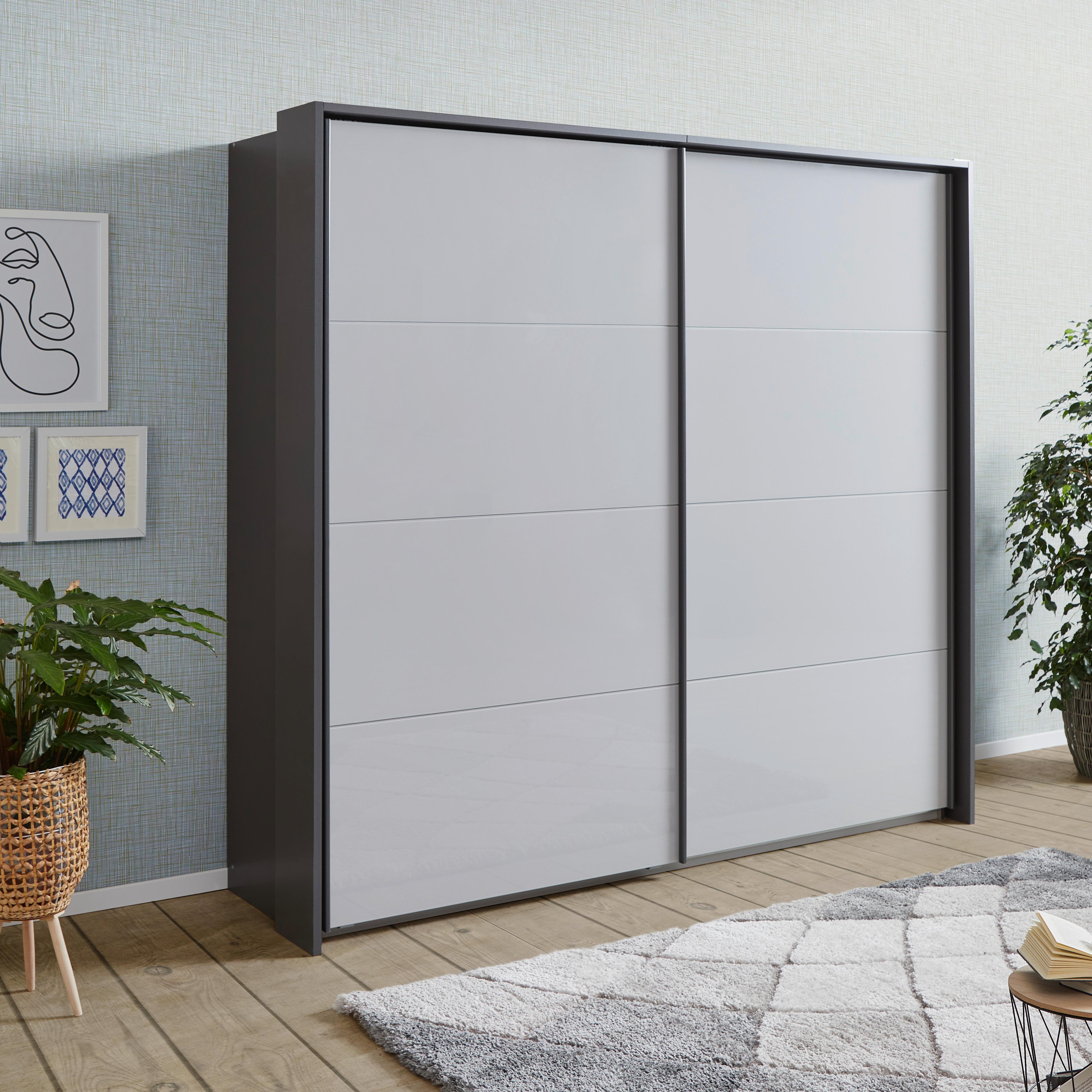 Schwebetürenschrank Glasfront 271 Cm Feldkirch 9, Grau - Dunkelgrau/Grau Hochglanz, MODERN, Glas/Holzwerkstoff (271/210/62cm)