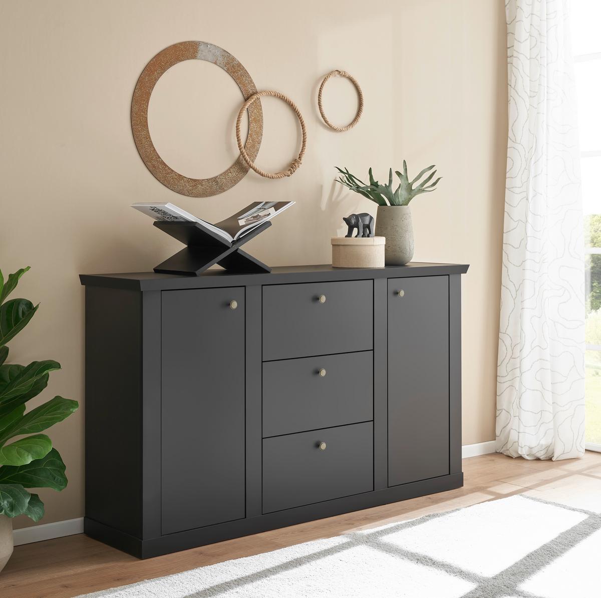 Sideboard Lincoln Schwarz/Eichefarben B: 158cm - Eichefarben/Schwarz, Design, Holzwerkstoff (158/92/42cm) - MID.YOU