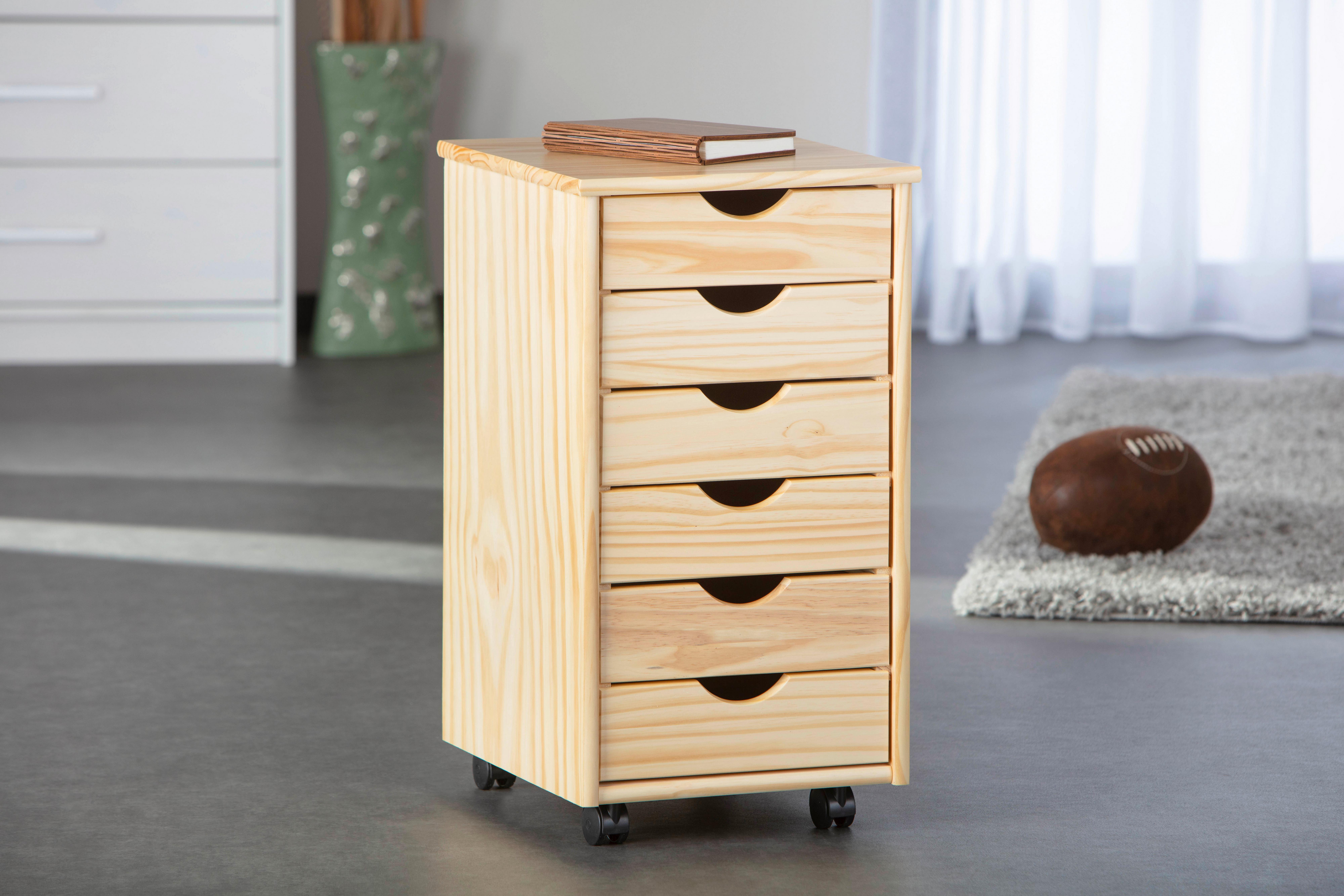 Rollcontainer Holz Massiv Kiefer Natur Nils 35x66x39 cm - Kieferfarben, Basics, Holz/Kunststoff (35/66/39cm) - MID.YOU