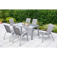 Gartengarnitur 7-Tlg. Amalfi Alu/Glas/Kunststoff - Silberfarben/Braun, KONVENTIONELL, Glas/Textil - Gardenson