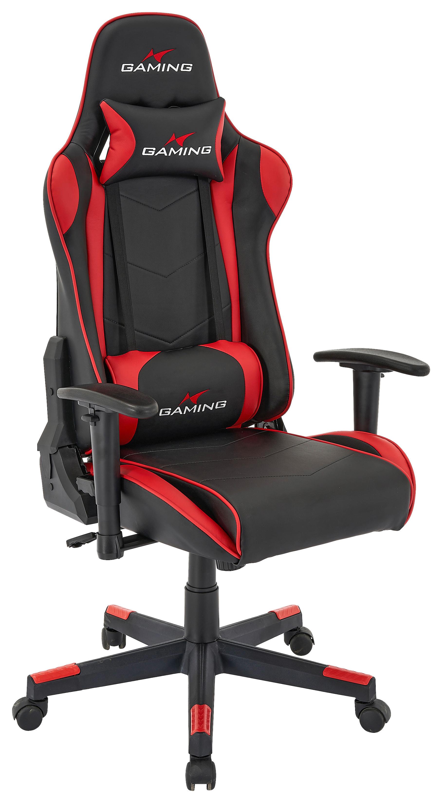 Gaming Stuhl Genf mit Armlehnen + Stützkissen Schwarz/Rot - Rot/Schwarz, MODERN, Kunststoff/Textil (70/137/57cm)