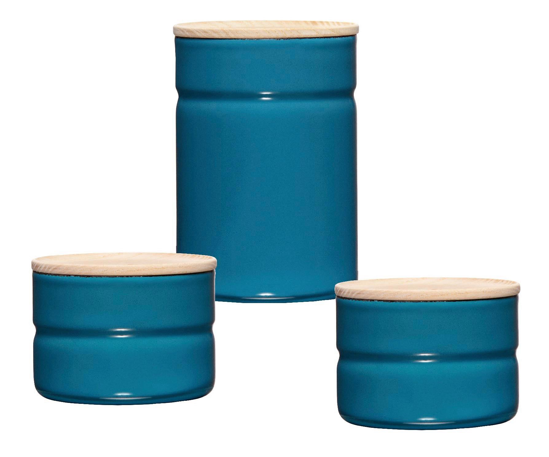VORRATSDOSENSET 0202-200 KIMA BLUE - Blau/Eschefarben, Basics, Holz/Metall - Riess