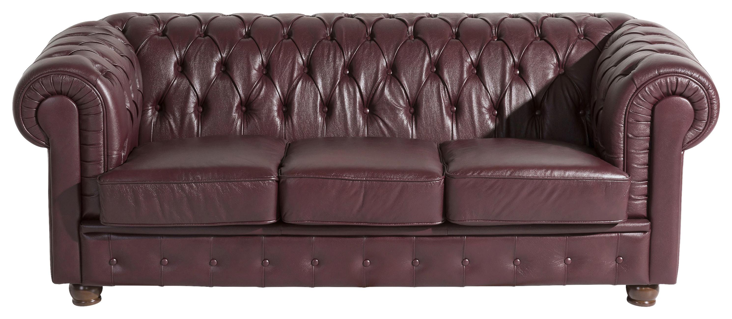Chesterfield-sofa Bridgeport Rot 3-Sitzer, Echtleder - Rot/Nussbaumfarben, Design, Leder (200/76/98cm) - Max Winzer