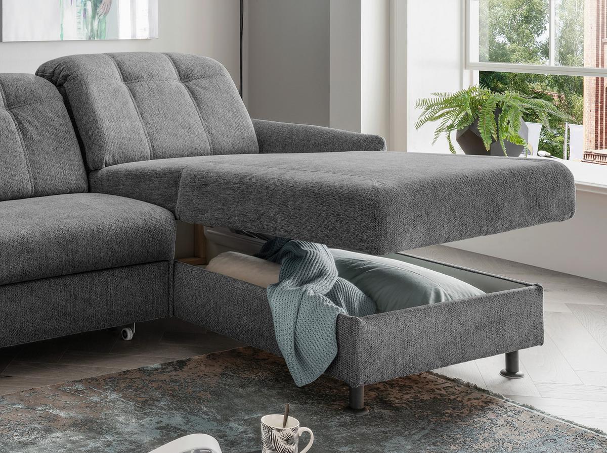 Ecksofa Minori Chenille Anthrazit, S: 267x184 cm - Anthrazit/Schwarz, MODERN, Textil (267/184cm) - Livetastic