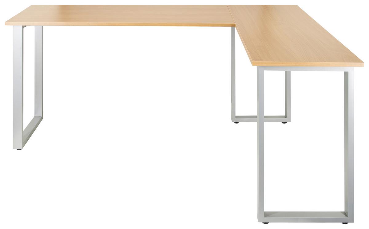 Eckschreibtisch B: 120 cm Workspace Basic - Silberfarben/Buchefarben, Basics, Holzwerkstoff/Metall (165/120/75cm) - MID.YOU