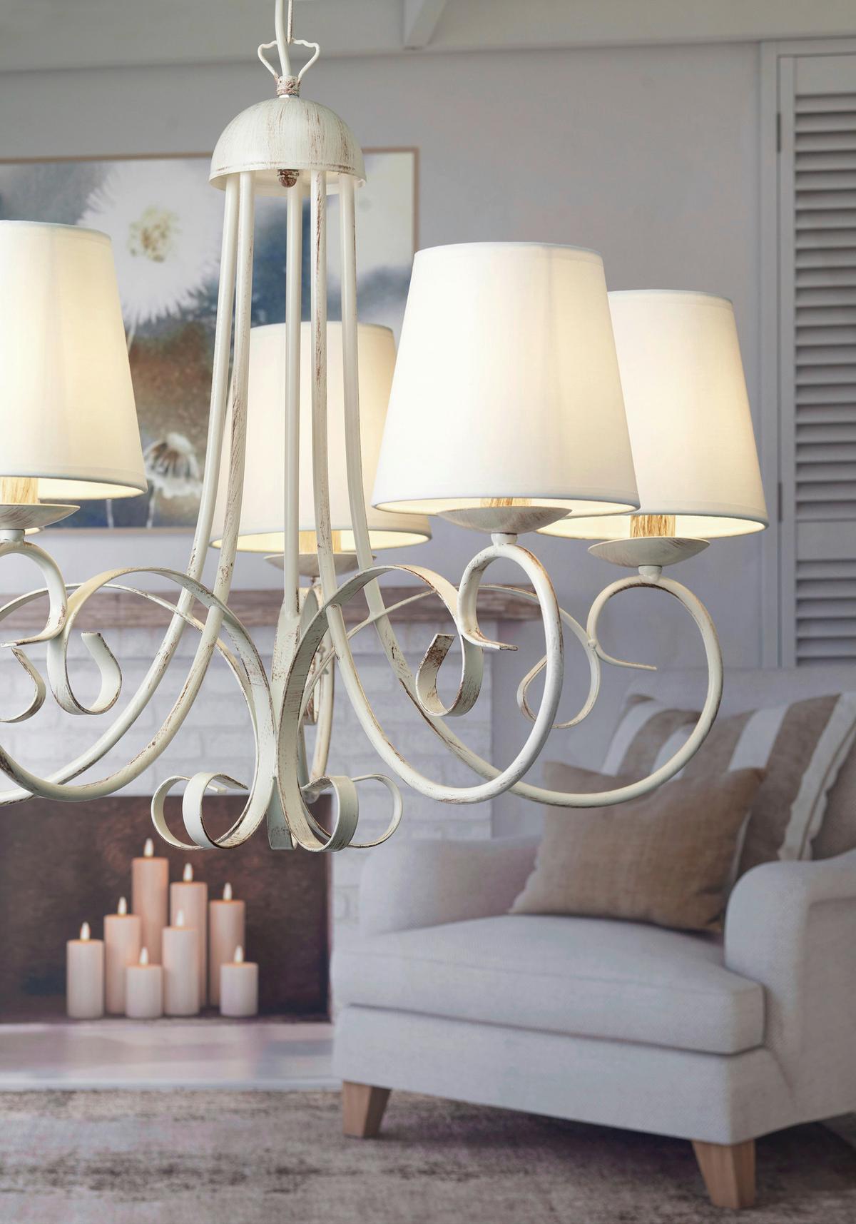 Kronleuchter 4885/5p - Weiß, KONVENTIONELL, Textil/Metall (70/115cm)