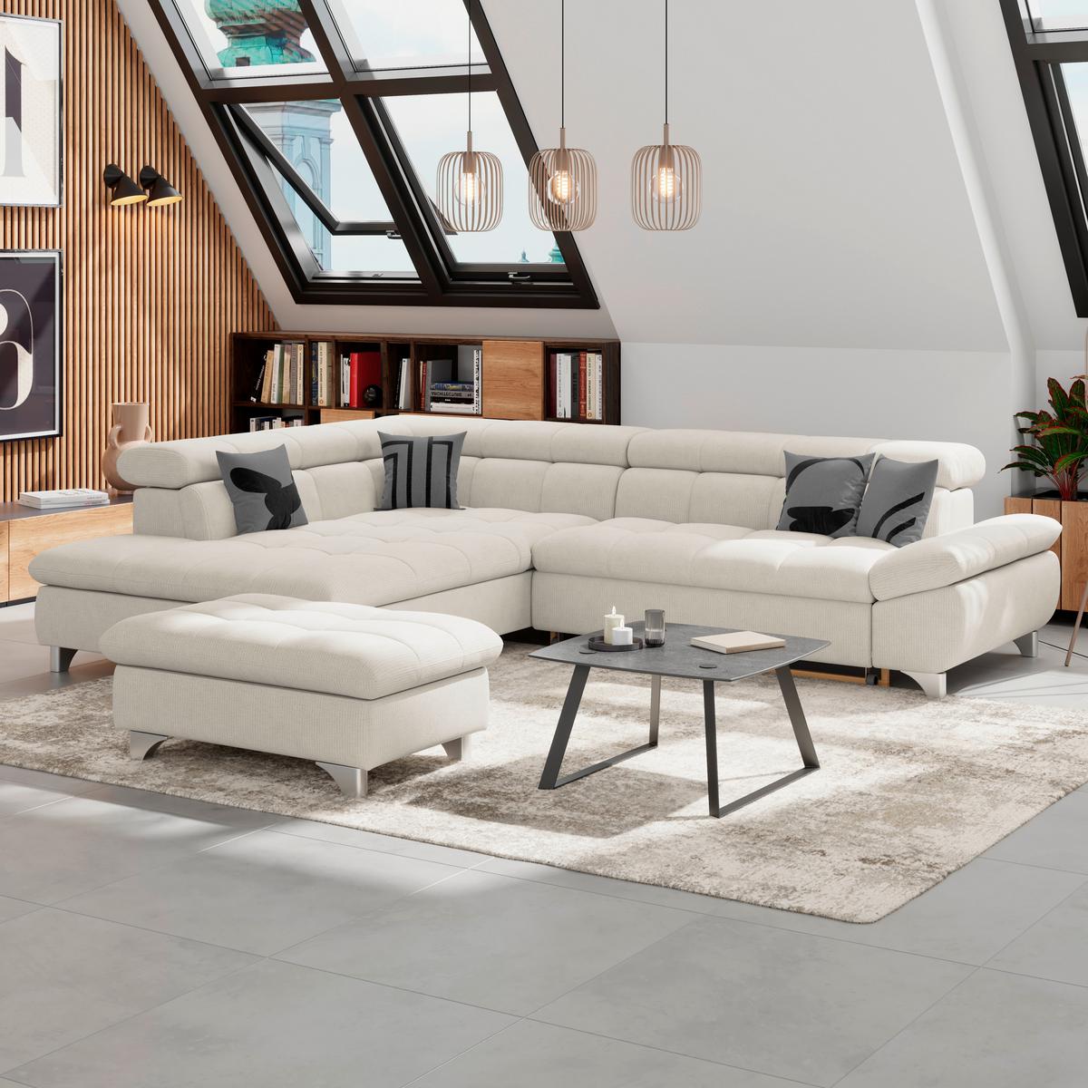 Ecksofa Gemini Beige, B: 234cm - Chromfarben/Beige, KONVENTIONELL, Textil (234/312cm)