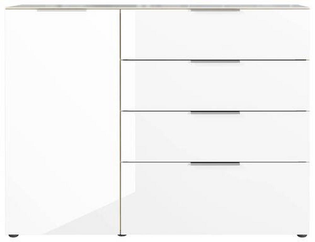 Sideboard mit Glasfronten B: 134 cm Gw-Oakland, Weiß - Eichefarben/Schwarz, KONVENTIONELL, Glas/Holzwerkstoff (134/102/42cm) - Germania
