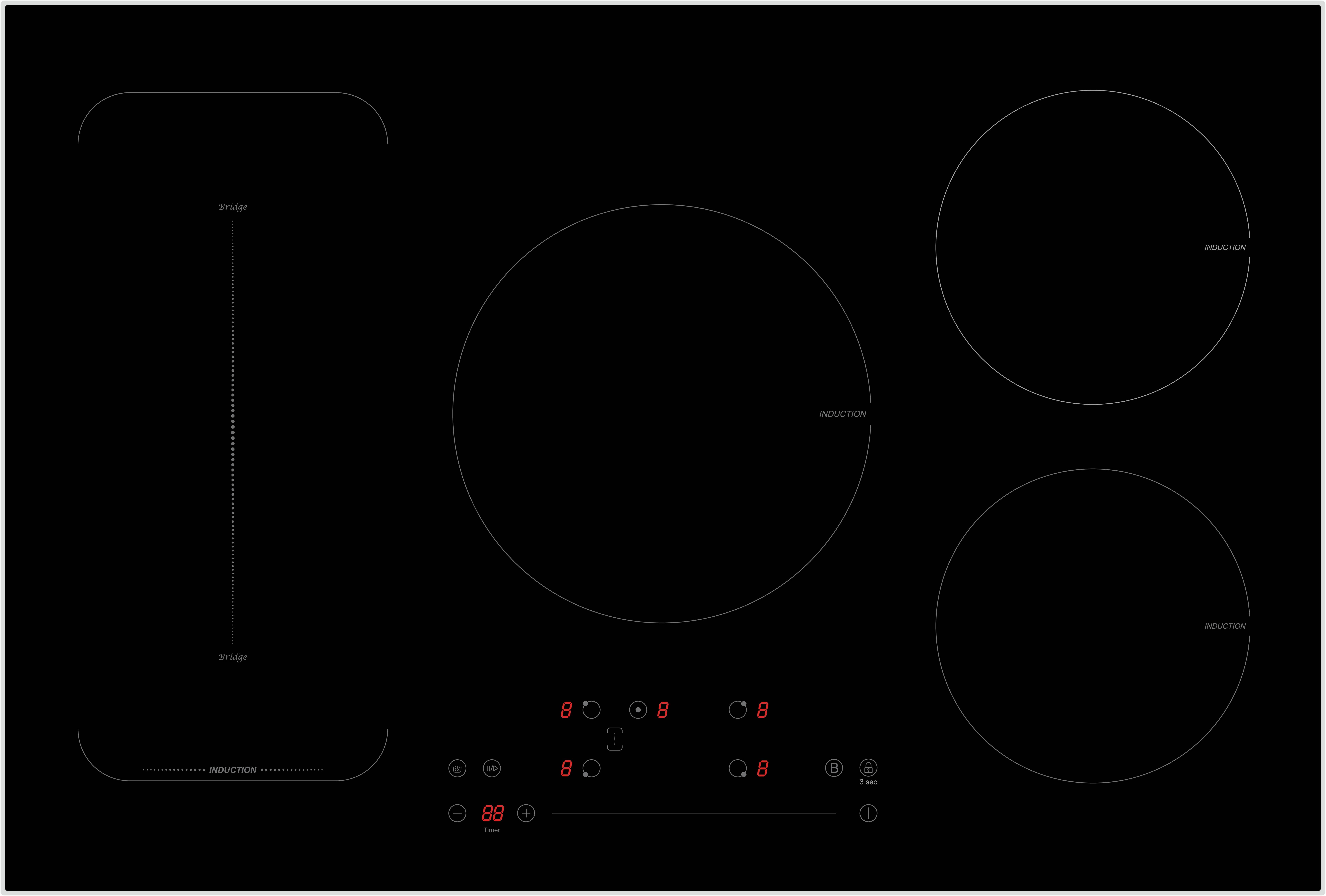 Induktionskochfeld Schwarz B: 77 cm