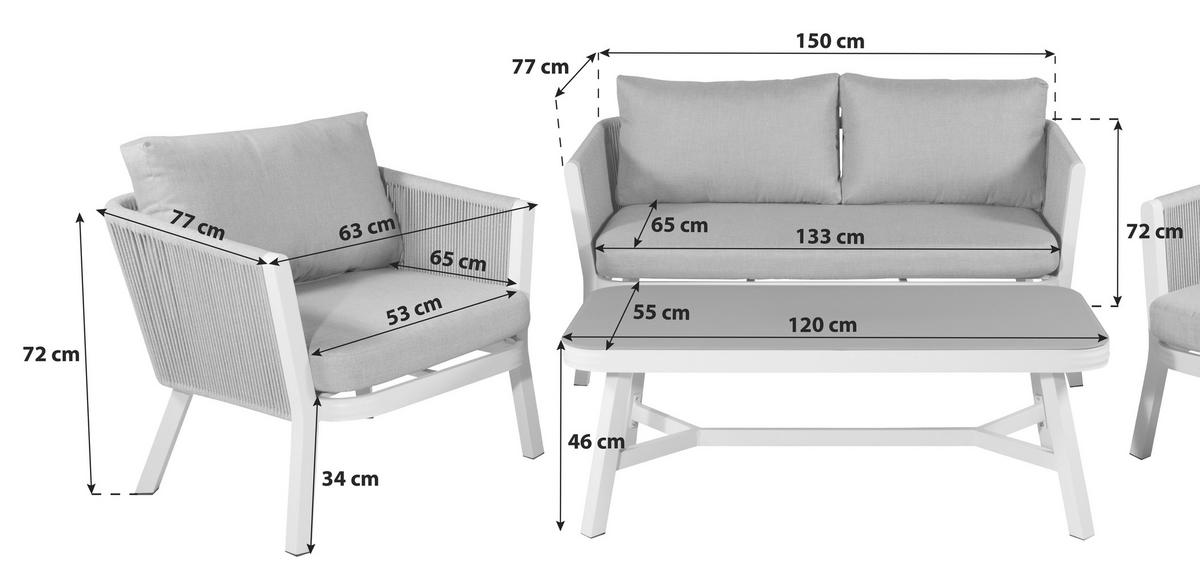 Loungegarnitur Virya - Schwarz/Grau, KONVENTIONELL, Textil/Metall - Gardenson