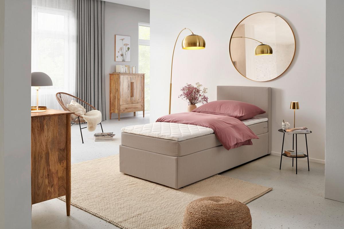 Boxbett mit Topper 90x200 cm Carolina Sandfarben - Sandfarben/Schwarz, Basics, Textil (90/200cm) - P & B