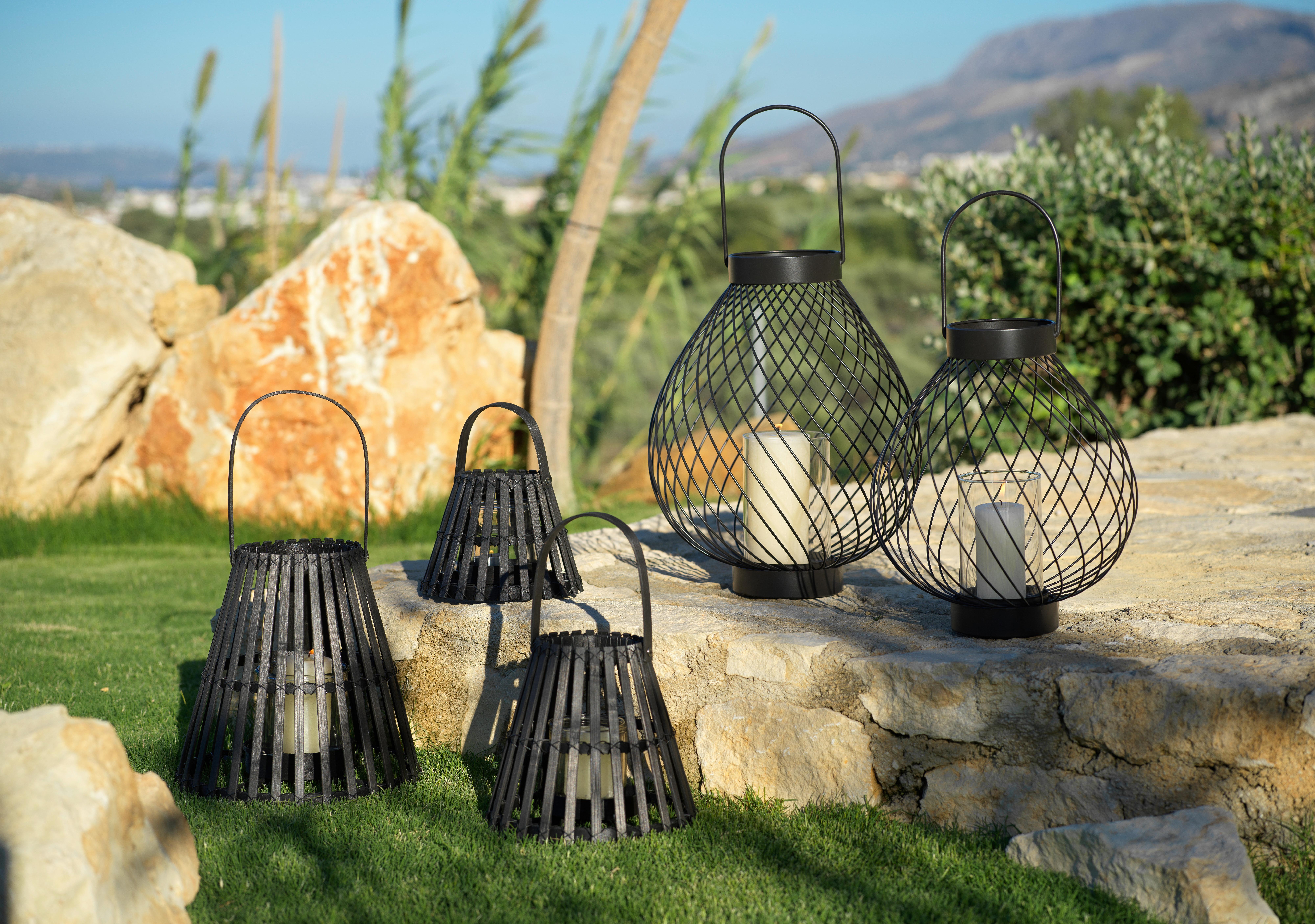 Lucerna Bambus, V: 19cm - černá, Basics, přírodní materiály/sklo (21/19cm)