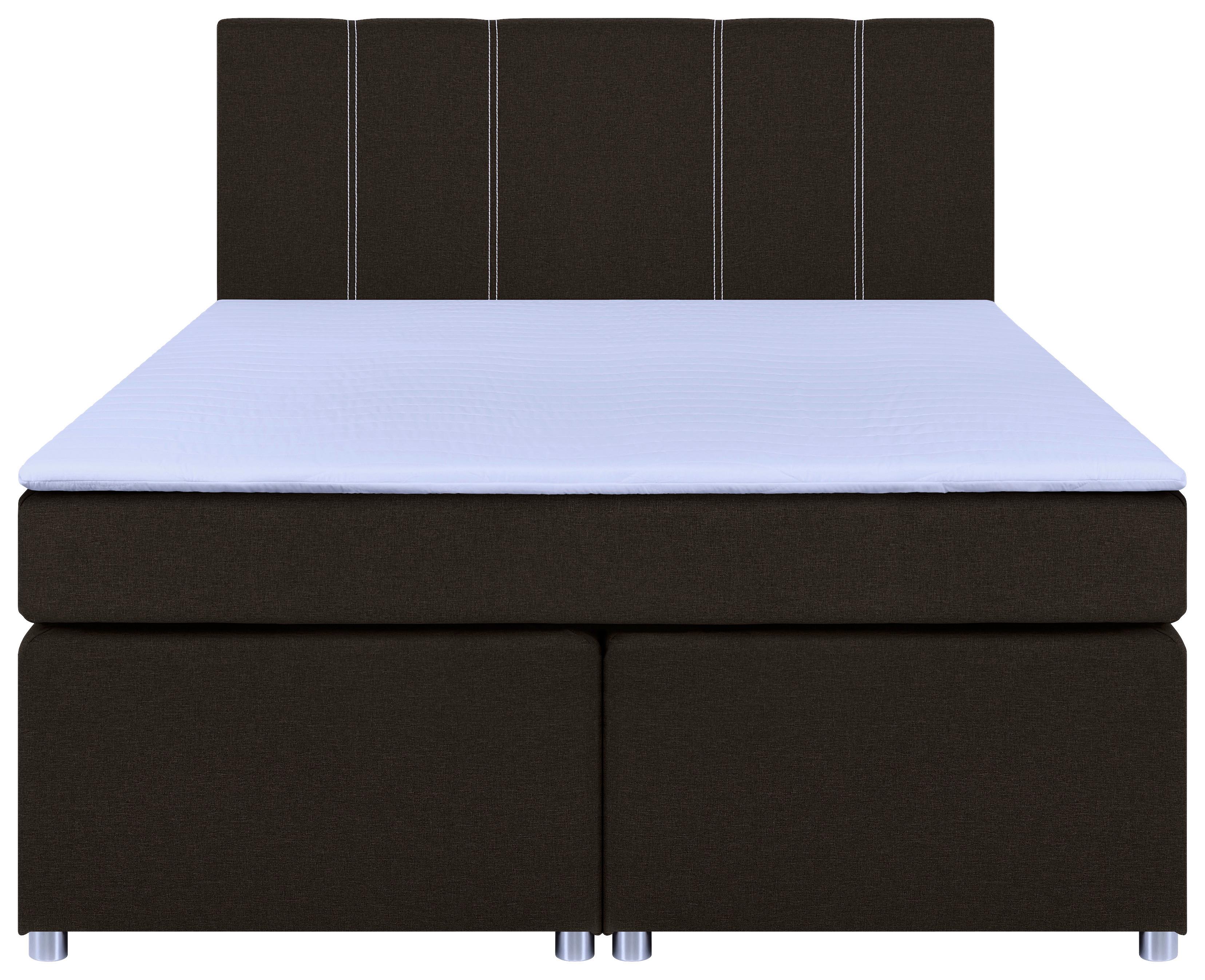 Boxspringbett Malta mit Topper Braun, 140x200 cm - Chromfarben/Schwarz, Basics, Holzwerkstoff/Textil (140/200cm) - P & B