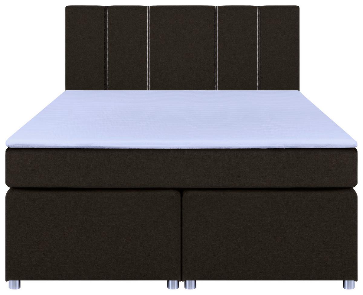 Boxspringbett Malta Mit Topper Braun, 140x200 Cm - Chromfarben/Schwarz, Basics, Holzwerkstoff/Textil (140/200cm) - P & B