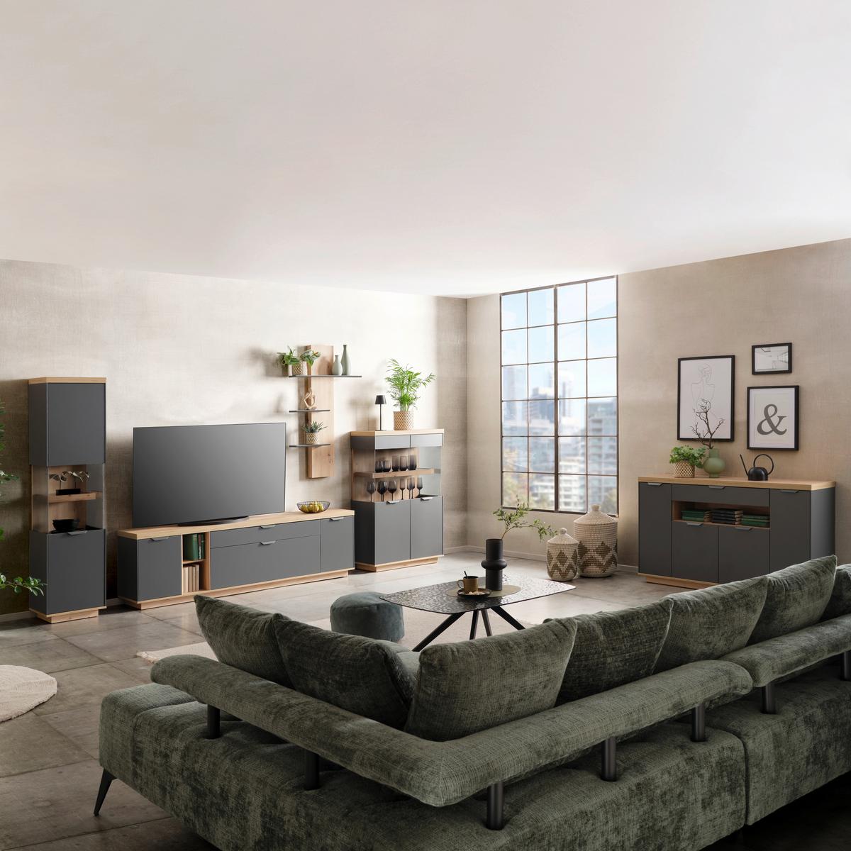 TV-Element Jake Anthrazit/Eiche Dekor B: 213cm - Anthrazit/Eiche Artisan, Trend, Holzwerkstoff (213/61,5/38cm)