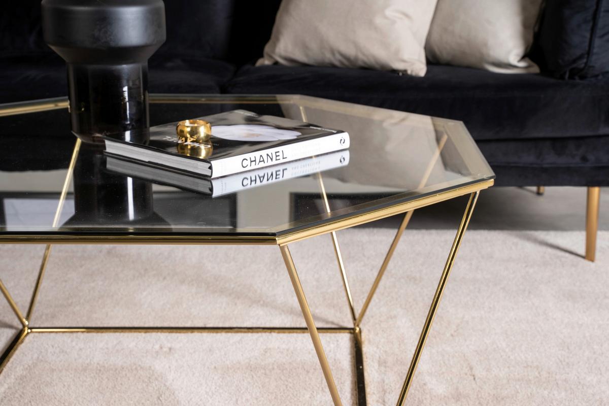 Couchtisch Österlen - Klar/Goldfarben, Design, Glas/Metall (100/100/45cm) - Livetastic