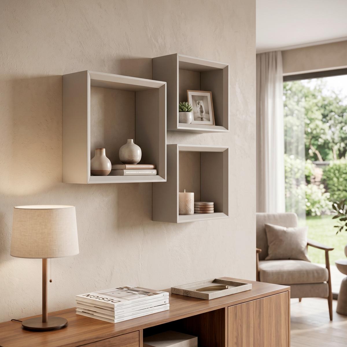 Wandregal Maxima 3-teilig Kaschmir, B: 30cm - Beige, Trend, Holzwerkstoff (30/12/30cm)